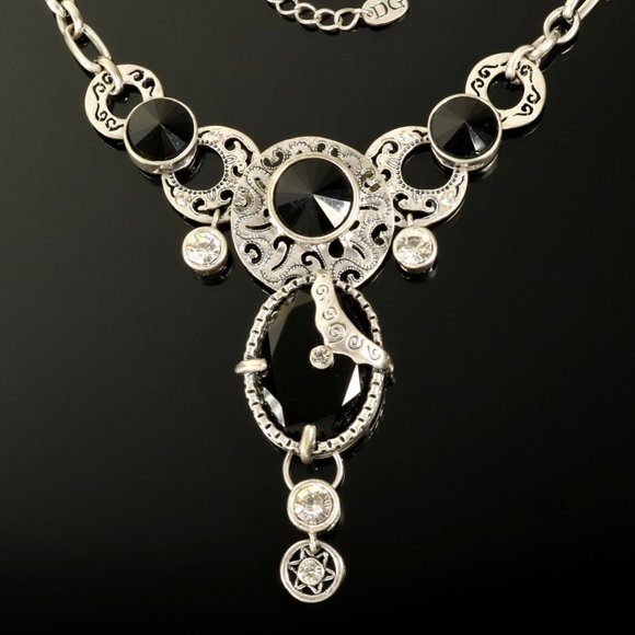 Chunky DG Necklace Black Stone Silver Tone - Picture 5 of 14